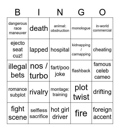 GO GO SPEED RACER CLUB Bingo Card