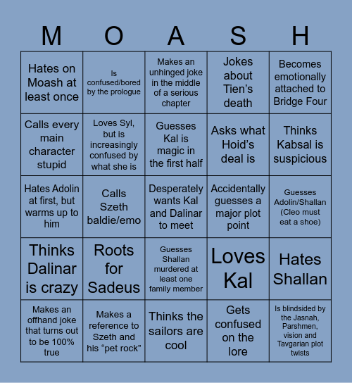 EBONY’S ETERNAL SUFFERING Bingo Card