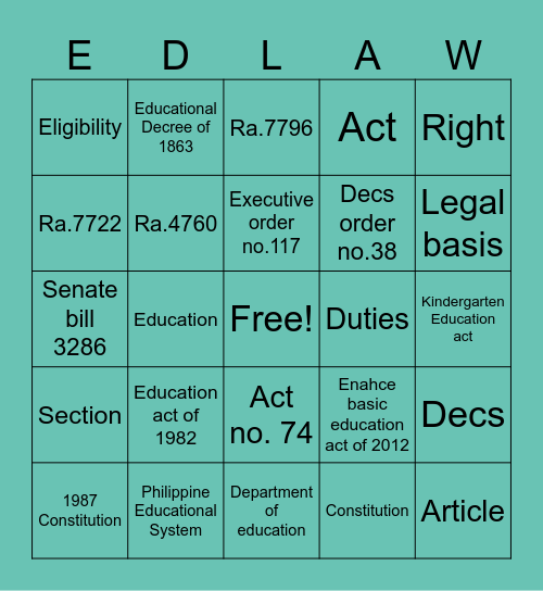 EDLAW CARD Bingo Card