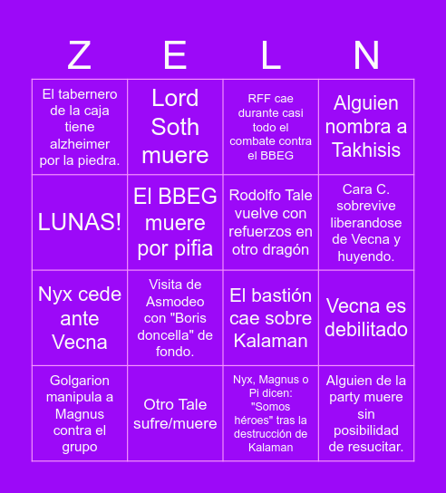 Dragoncitos y Vecnazas Bingo Card