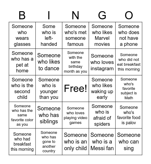 Human Bingo Card