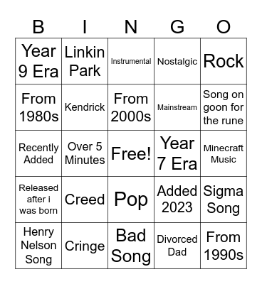 Liked Songs Bingo Card