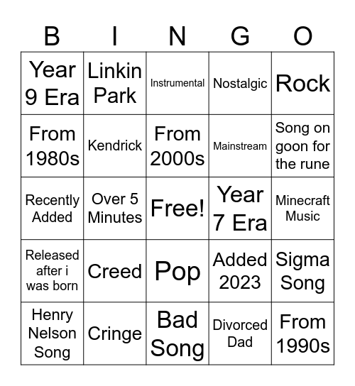 Liked Songs Bingo Card