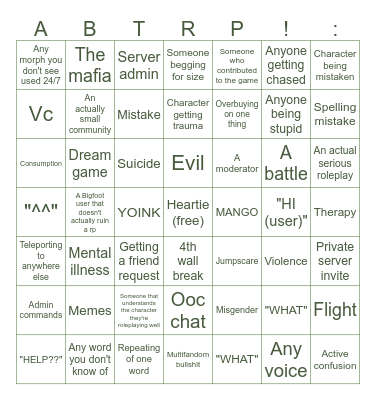 For abtrp (PRIVATE) Bingo Card