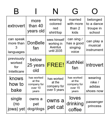 AVENTUS HUMAN BINGO! Bingo Card
