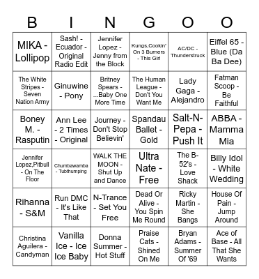 AB Music Bingo Card