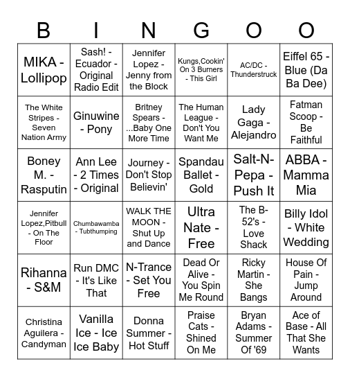 AB Music Bingo Card