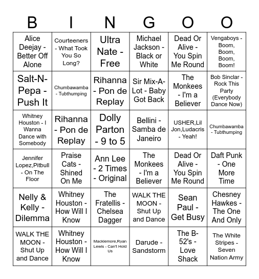 AB Music Bingo Card