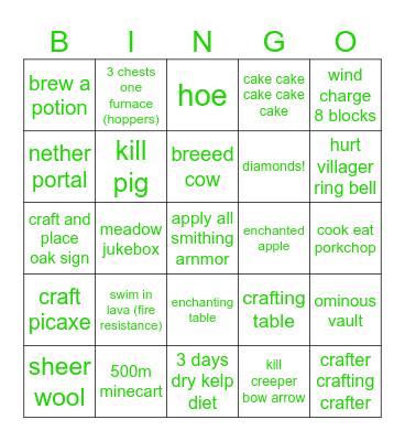 Minecraft items Bingo Card