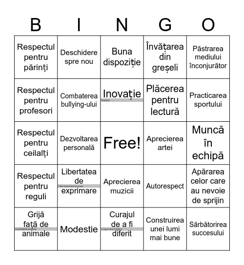 Valori Bingo Card