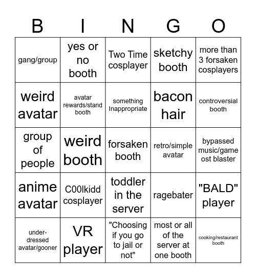Booth Game bingo Card