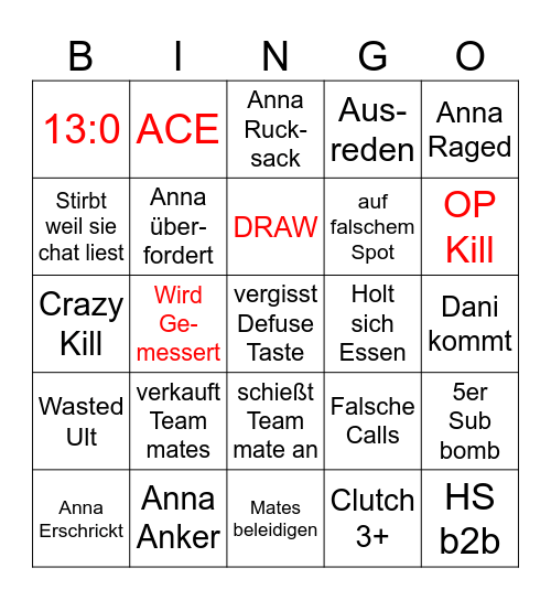 Valo Bingo Card