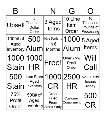 Sales Bingo Card