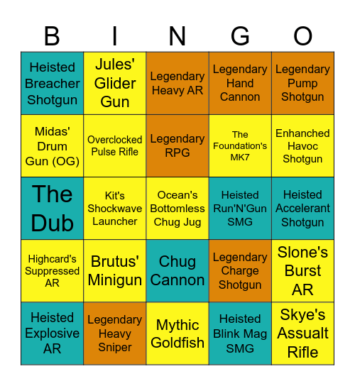 Fortnite Reload Hunt Bingo Card