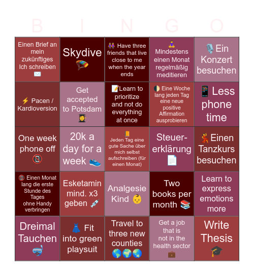 Bingoals 2025 Kimberly Bingo Card