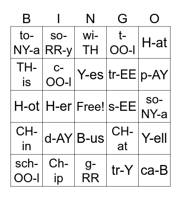 English Sounds Bingo Card