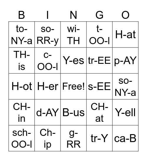 English Sounds Bingo Card