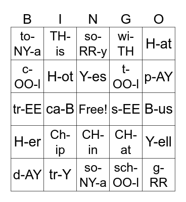 English Sounds Bingo Card
