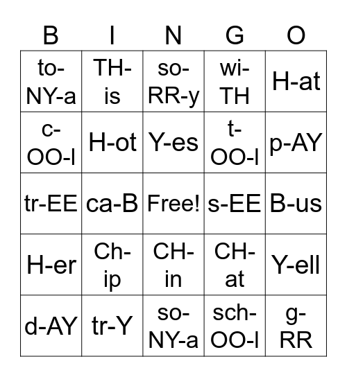 English Sounds Bingo Card