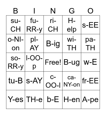 English  Sounds Bingo Card