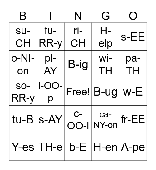 English  Sounds Bingo Card