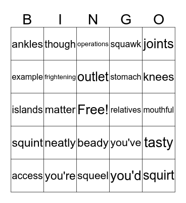 4th grade Bingo Card