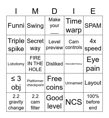 Recent Tab BINGO Card