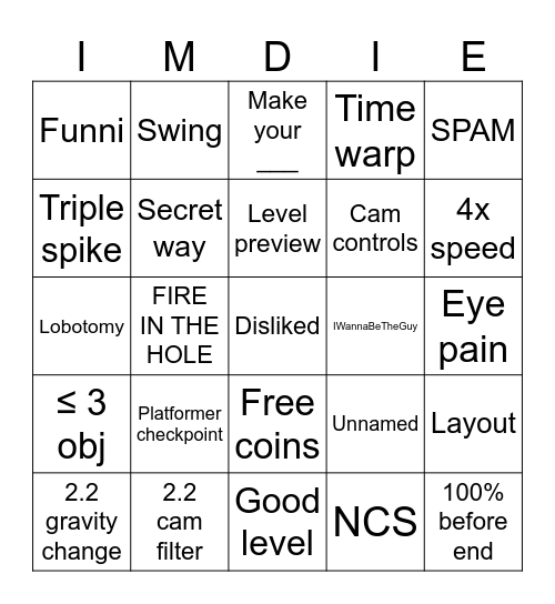 Recent Tab BINGO Card