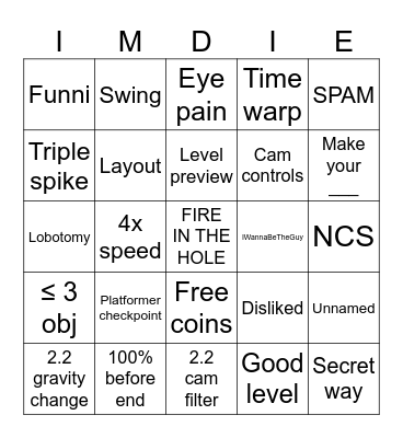 Recent Tab BINGO Card