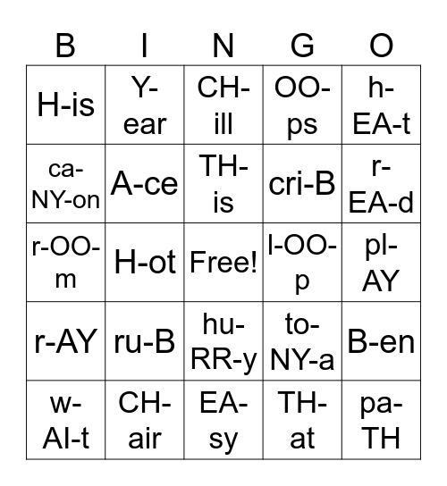 EnglushSounds Bingo Card
