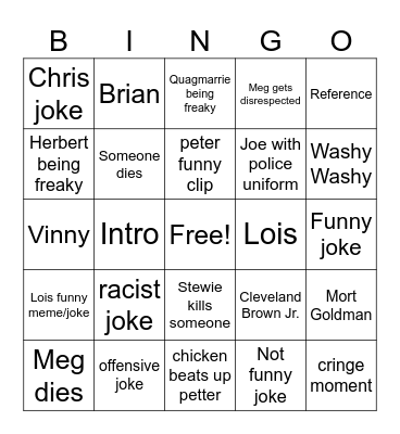 Family guy Bingo Card
