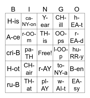 English Sounds Bingo Card