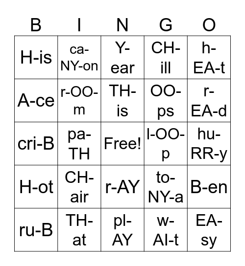 English Sounds Bingo Card