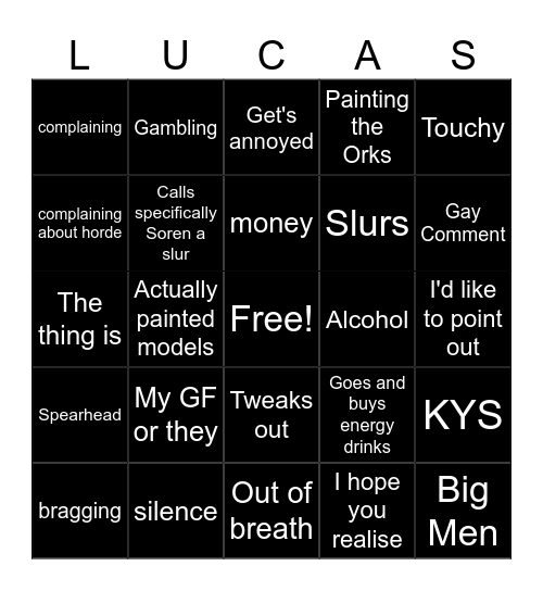 Lucas Bingo Card