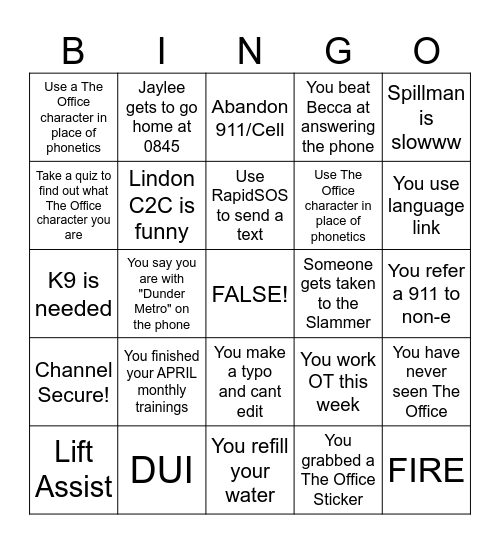 DUNDER METRO BINGO! Bingo Card