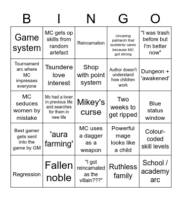Manhwa clichés Bingo Card