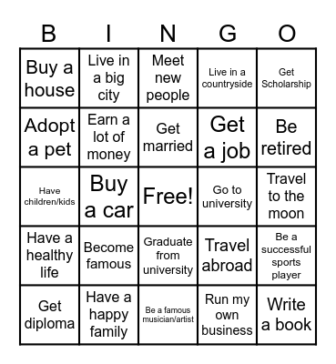 DREAMS Bingo Card