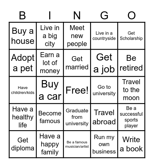 DREAMS Bingo Card