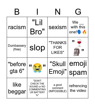 yt shorts comments bingo Card