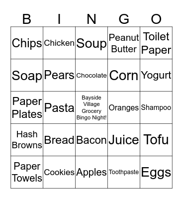 Bayside Village Grocery Bingo! Bingo Card