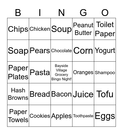 Bayside Village Grocery Bingo! Bingo Card