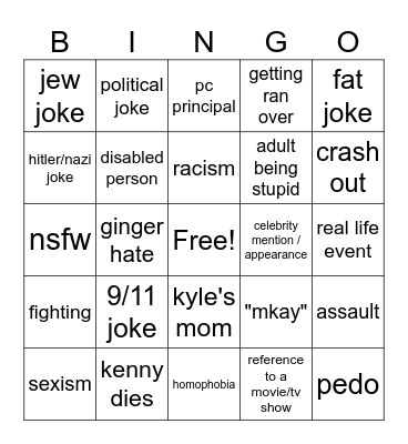 south park bingo Card