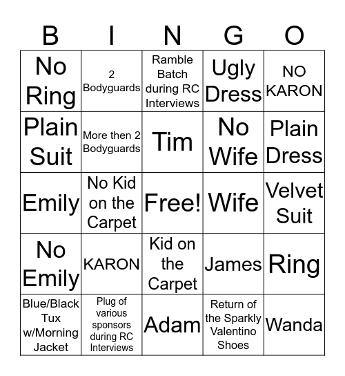 Red Carpet Hopscotch Bingo Card