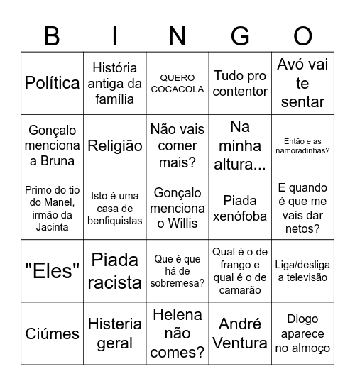 Almoço de Família Bingo Card