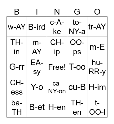 English Sounds Bingo Card