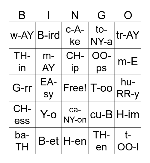 English Sounds Bingo Card