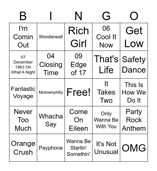 PARTY TIME Bingo Card