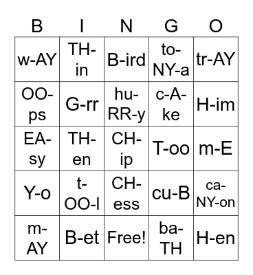 English Sounds Bingo Card