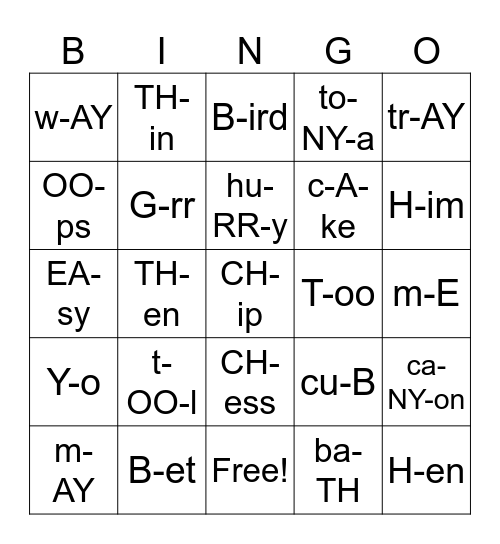 English Sounds Bingo Card