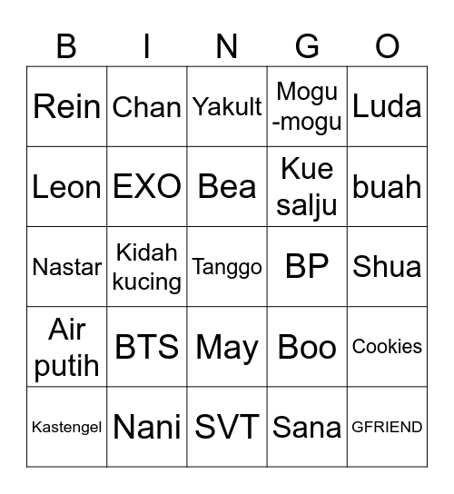 iChan Bingo Card
